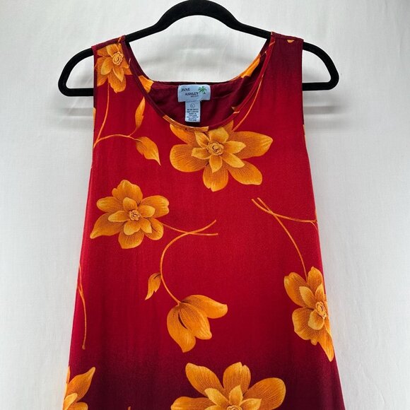 Jane Ashley Maxi Dress Womens L Sleeveless Waist Tie Floral Red Orange - Picture 3 of 10